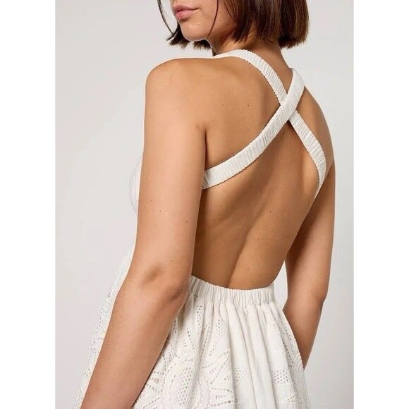 Farm Rio Maxi Dress Large Linen Blend Embroidered Coastal Richelieu - Picture 2 of 7